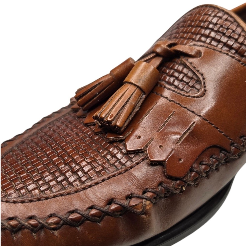 Hush Puppies Kiltie Tassel Loafers Mens 9.5M Brown Leather Woven Moc Shoes - Picture 12 of 16